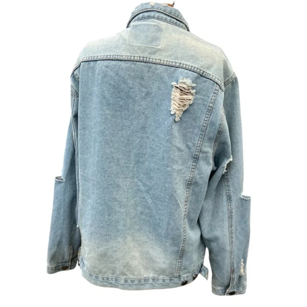 Carbon 2 Cobalt Distressed Denim Jean Jacket Men XXL‎ Trucker Blue Grunge Rugged